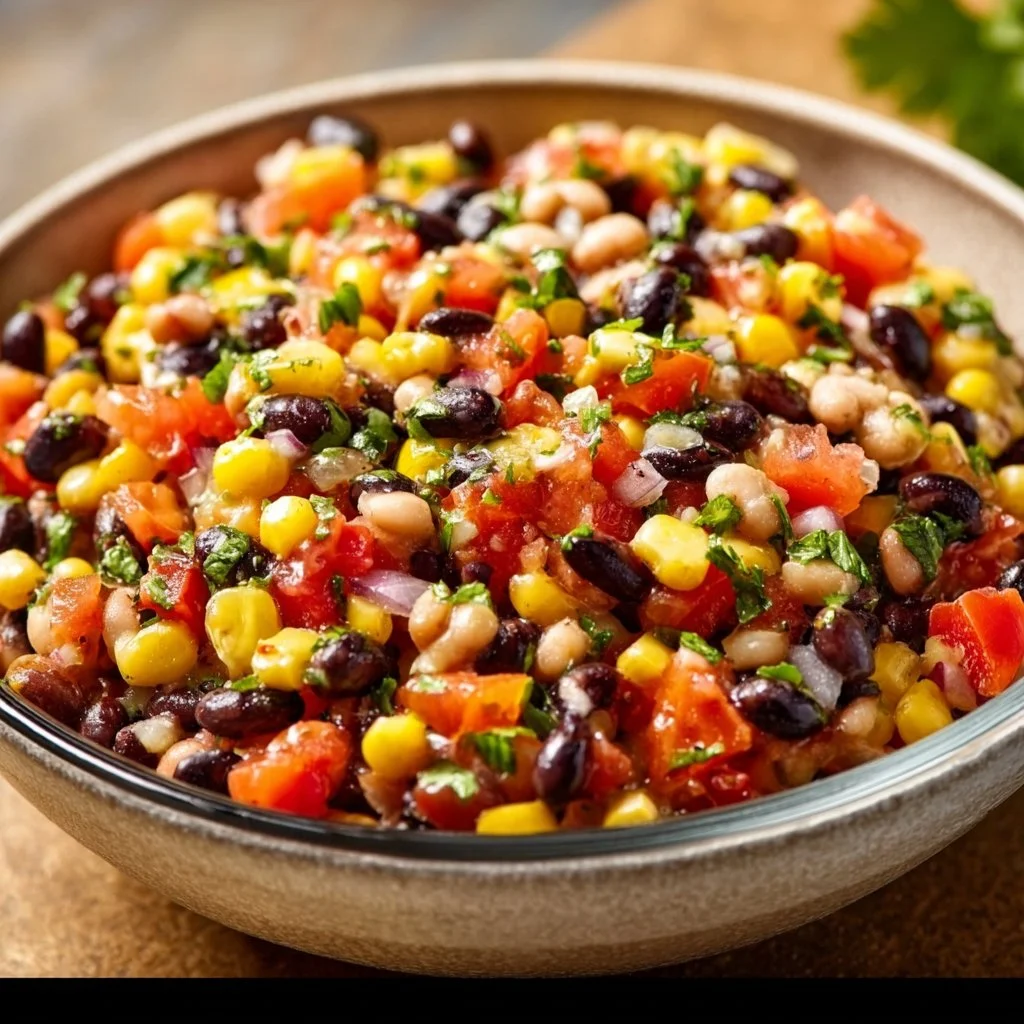Pioneer Woman's Cowboy Caviar served in a bowl with tortilla chips