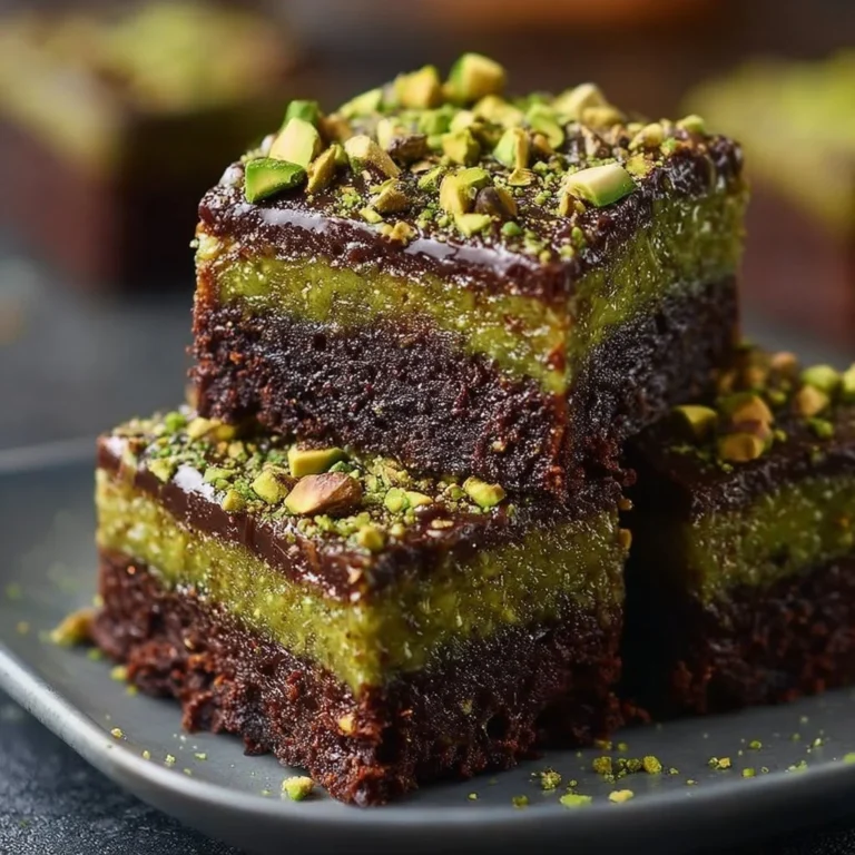 Delicious Pistachio Kunafa Chocolate Brownies with creamy layers and vibrant nuts