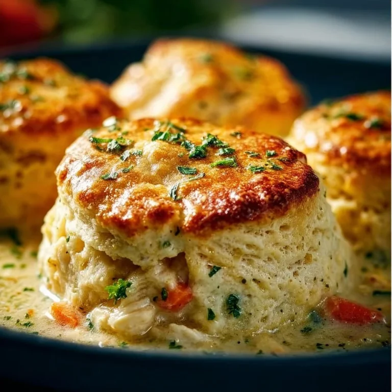 Delicious Red Lobster Biscuit Chicken Pot Pie topped with flaky biscuits