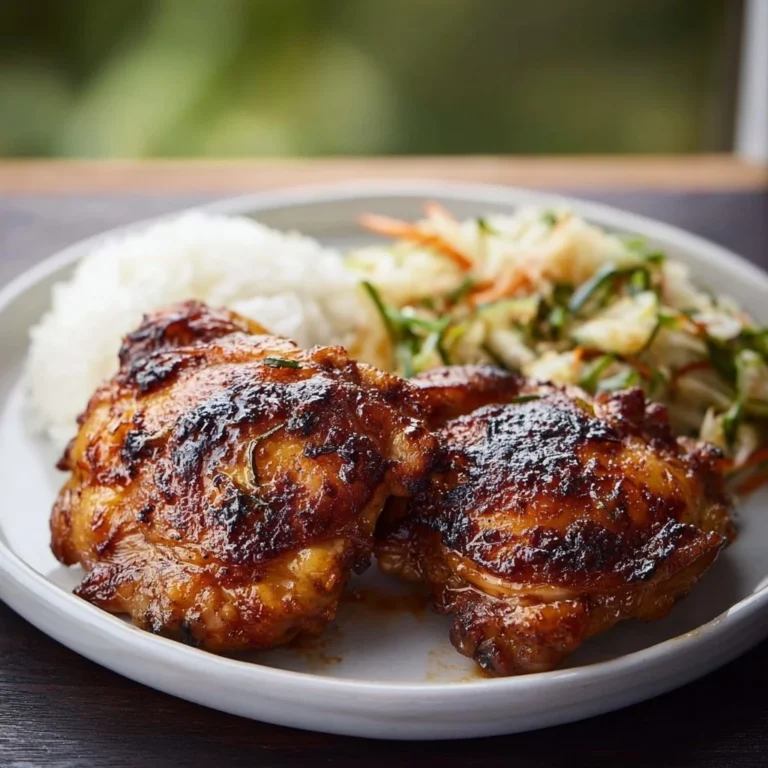 Plate of roasted miso chicken thighs garnished with green onions
