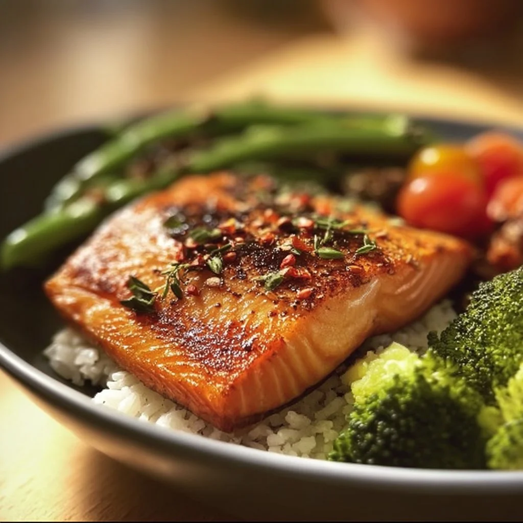 Succulent salmon dish garnished with herbs and lemon