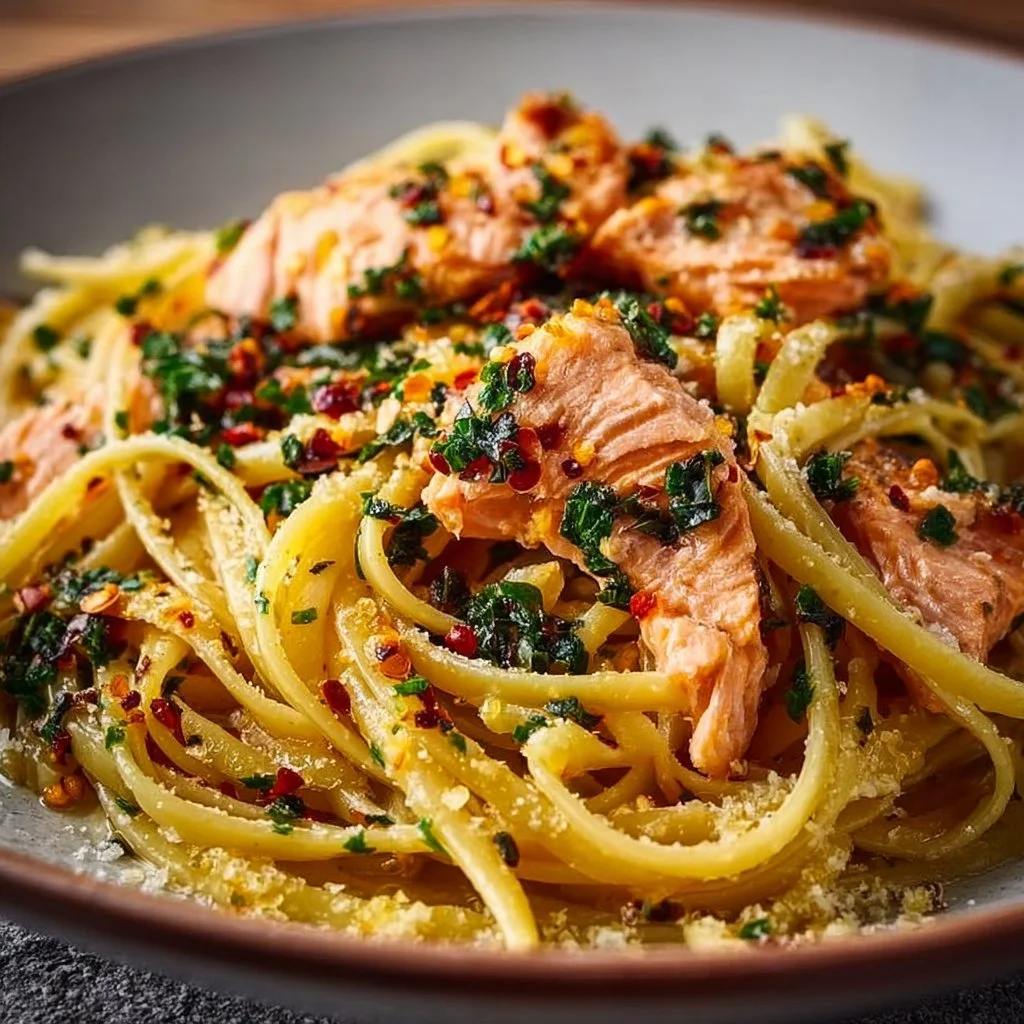 Salmon Linguine with Chili Oil