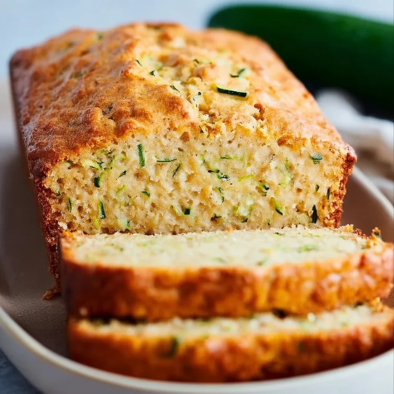 Slice of savory zucchini quick bread on a wooden board