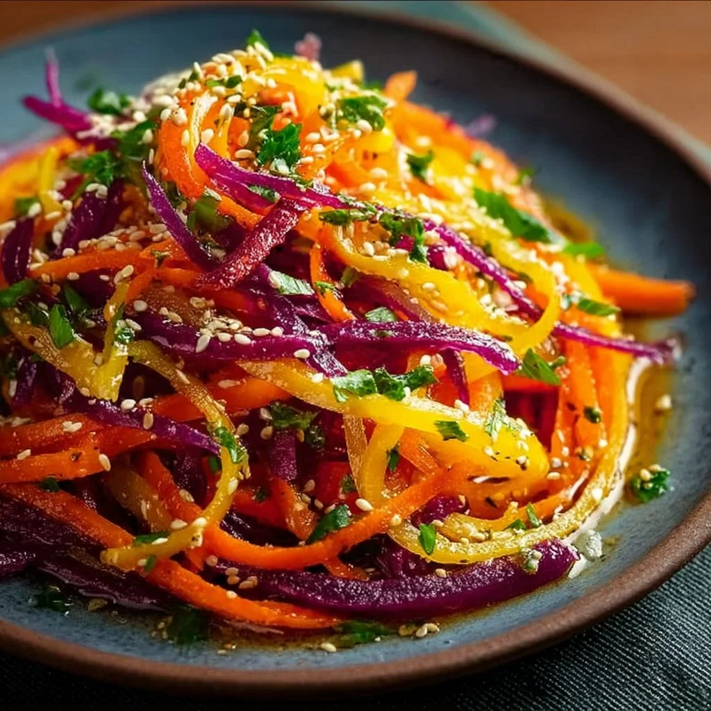 Shaved Rainbow Carrot Sesame Salad