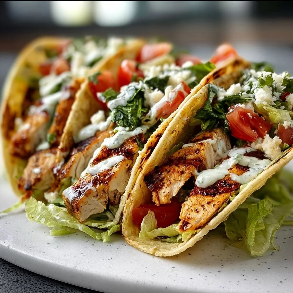 Delicious Smash Chicken Caesar Tacos served with fresh ingredients