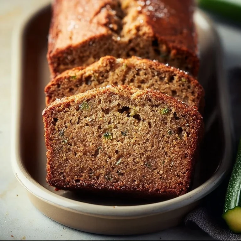 Slice of spiced zucchini bread with brown sugar on a wooden table