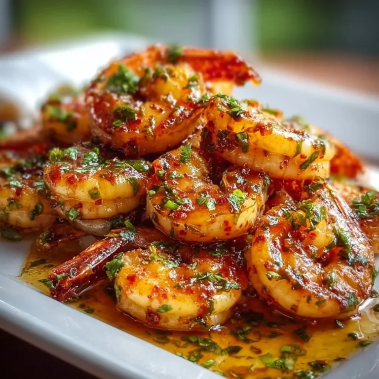 Plate of spicy Voodoo Shrimp garnished with herbs and spices