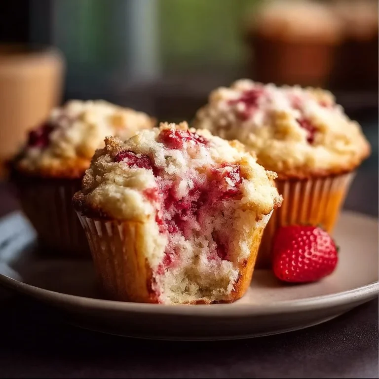Freshly baked strawberry cream cheese muffins on a plate