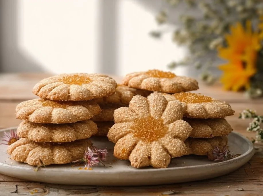 Sumptuous Summer Solstice Sun Cookies decorated with sunny designs.