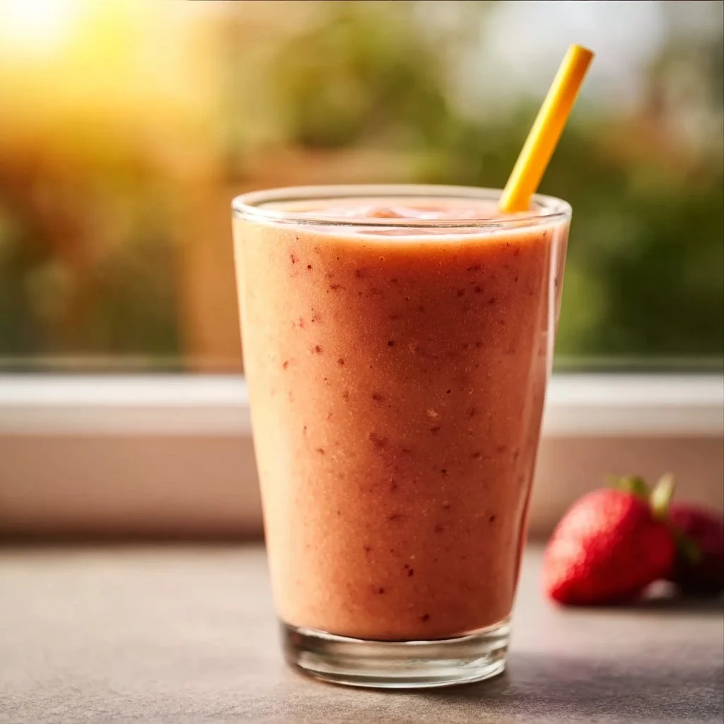 Vibrant Sunrise Sunset Smoothie made with fresh fruits and veggies
