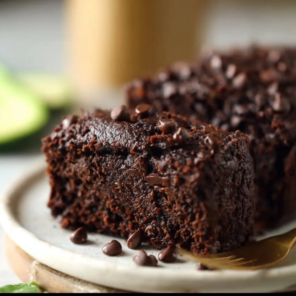 Delicious slice of chocolate zucchini bread on a wooden table