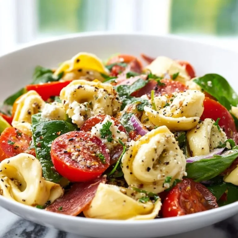 Delicious Tortellini Pasta Salad with colorful vegetables and dressing