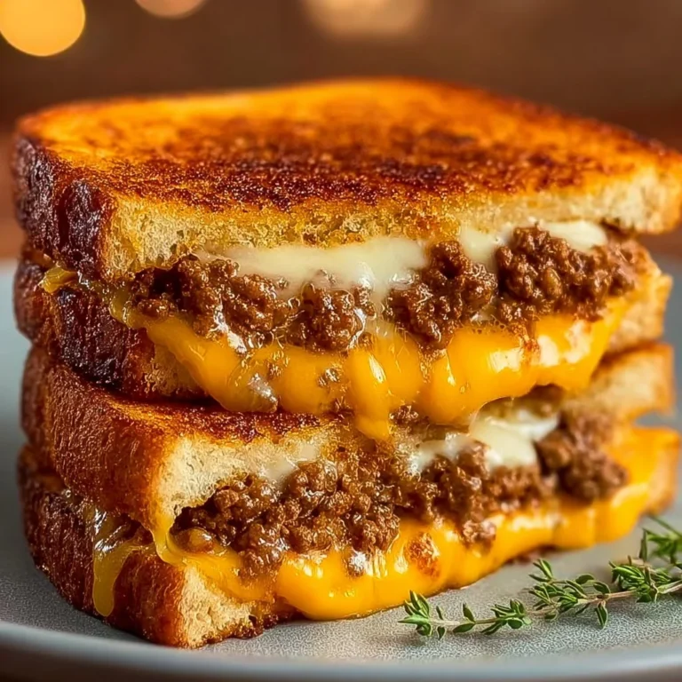Delicious cheesy ground beef melt on a plate with toppings.