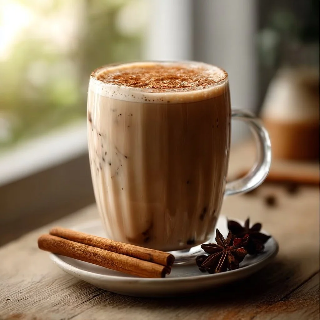 Cup of Vanilla Cinnamon Milk Tea with a sprinkle of cinnamon on top