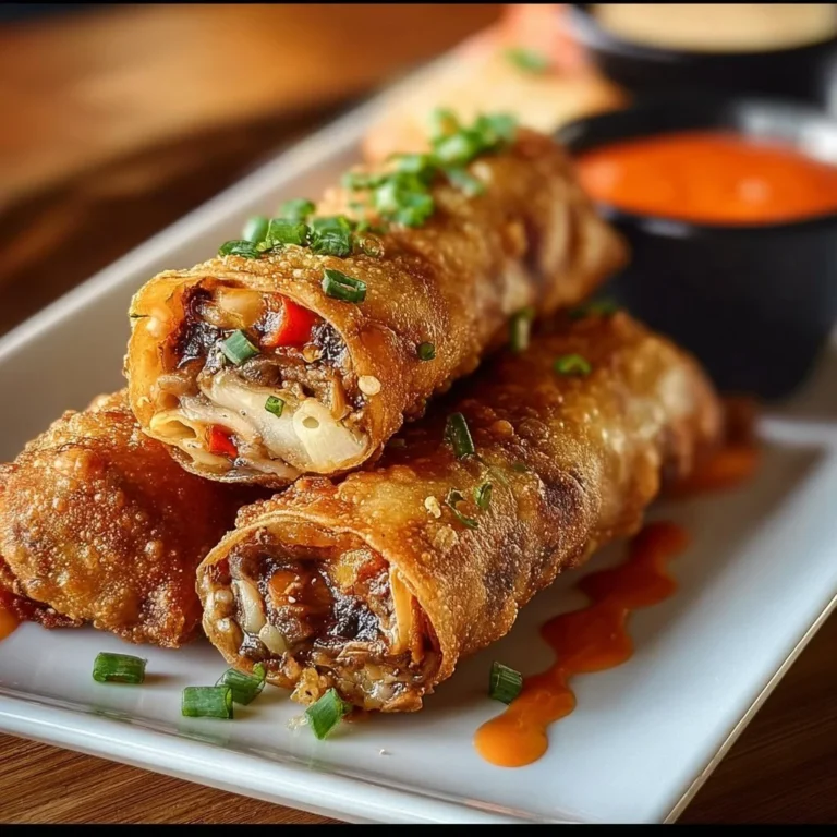 Plate of delicious Voodoo Egg Rolls with a spicy dipping sauce