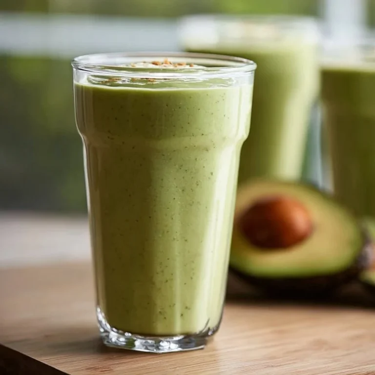 Delicious and creamy avocado smoothie in a glass with toppings