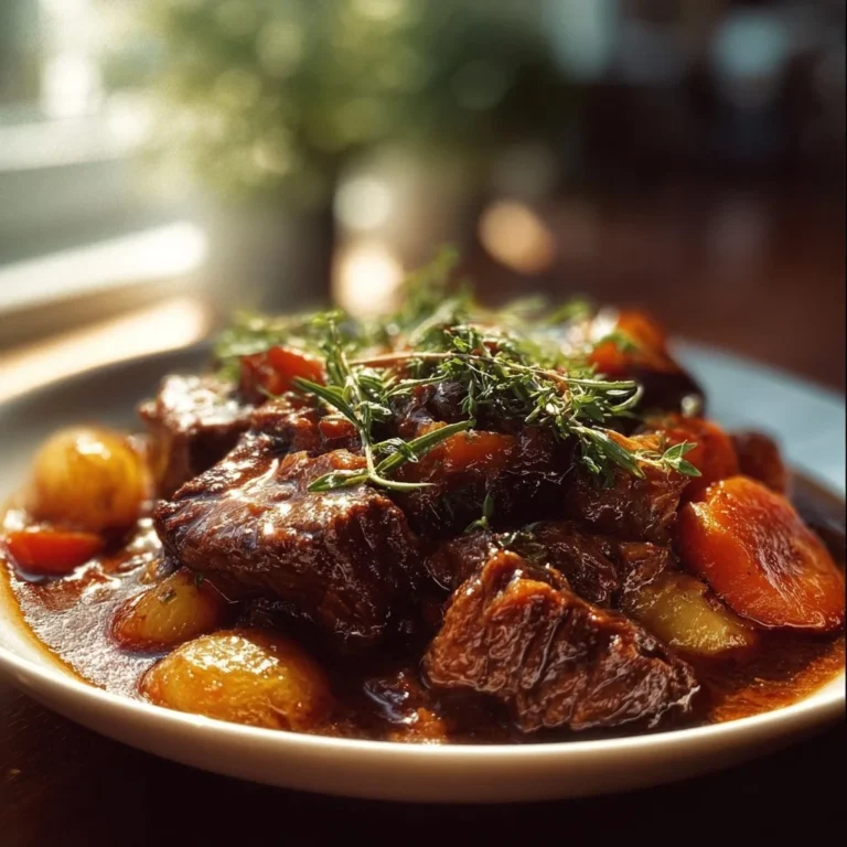 Deliciously braised meat served with vegetables on a plate