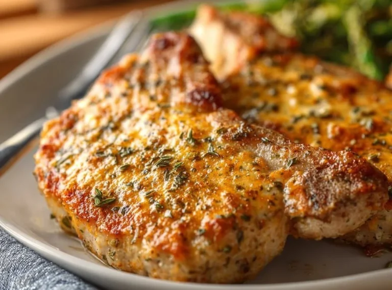 Cheddar Ranch Pork Chops served with a side of vegetables