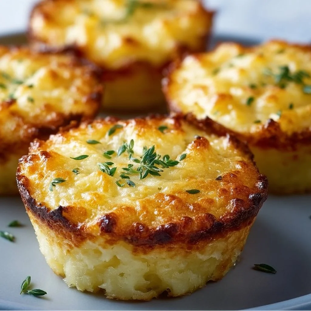 Delicious cheesy mashed potato muffins served on a plate