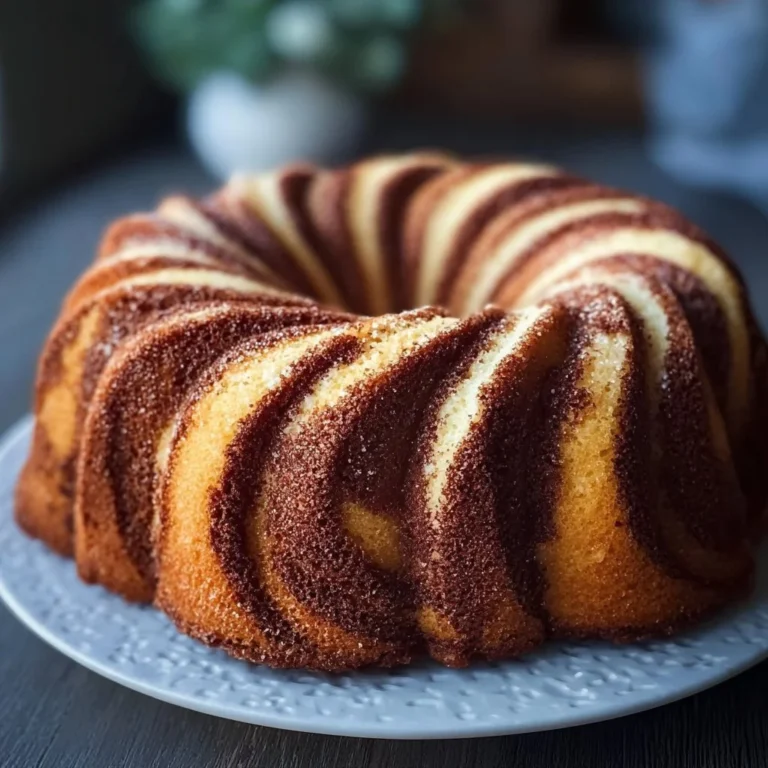 Delicious Cinnamon Swirl Bundt Cake served on a decorative plate