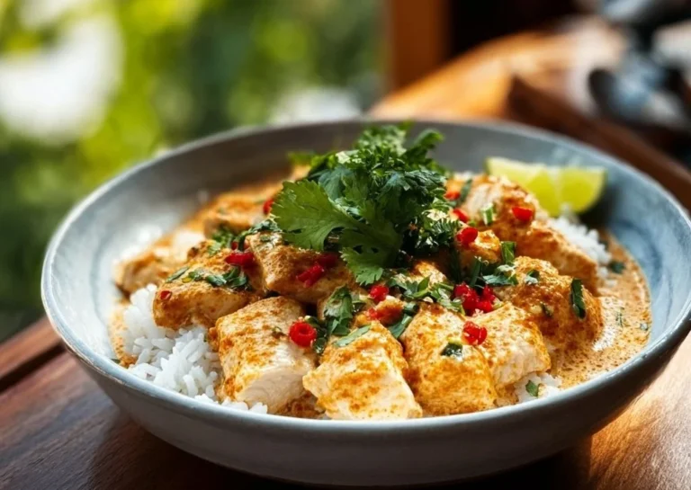 Coconut Chicken Rice Bowl with fresh ingredients and vibrant colors