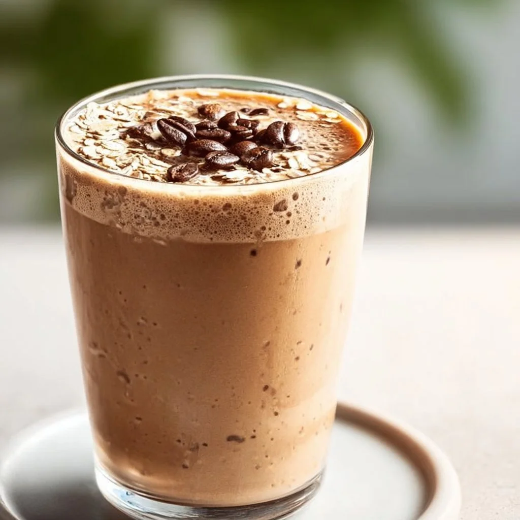 Delicious creamy iced coffee breakfast smoothie in a glass, perfect for mornings.