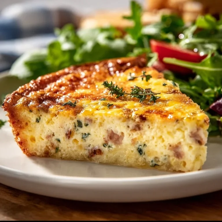 Delicious crustless quiche with vegetables and cheese, served on a plate.