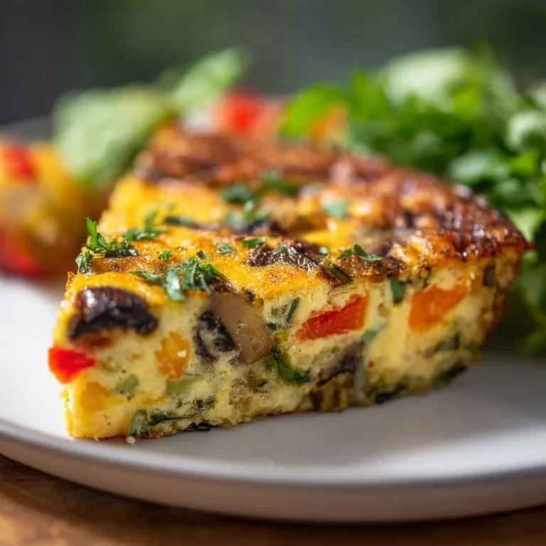 Delicious crustless veggie quiche garnished with fresh vegetables