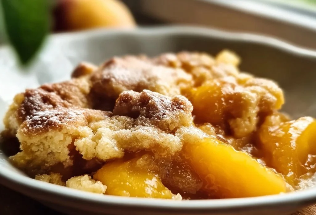 Delicious easy peach cobbler made with canned peaches
