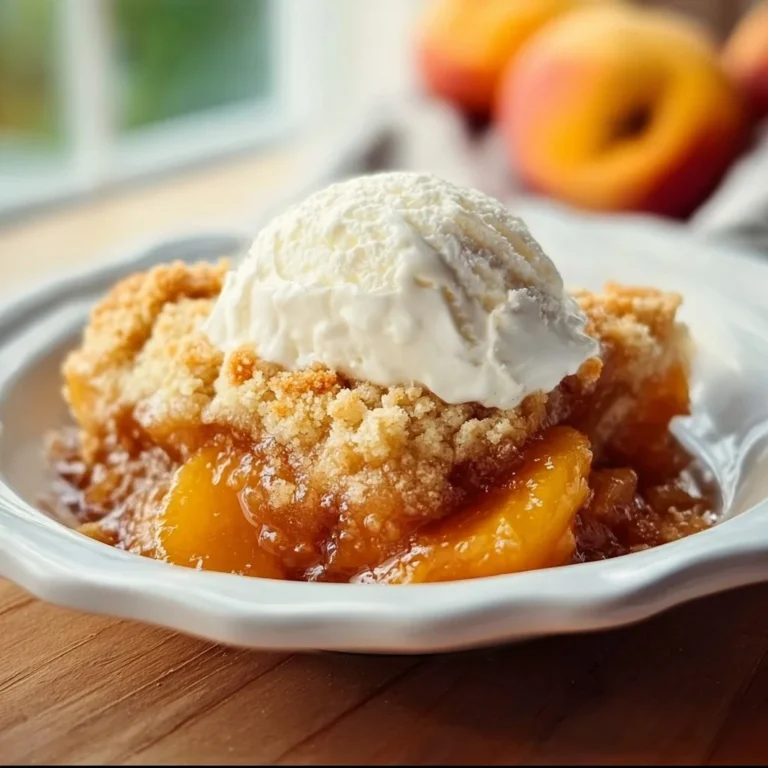 Delicious homemade peach cobbler dessert served in a dish