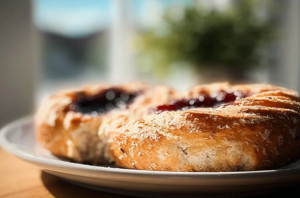 Freshly baked gluten-free Danish pastry on a wooden table