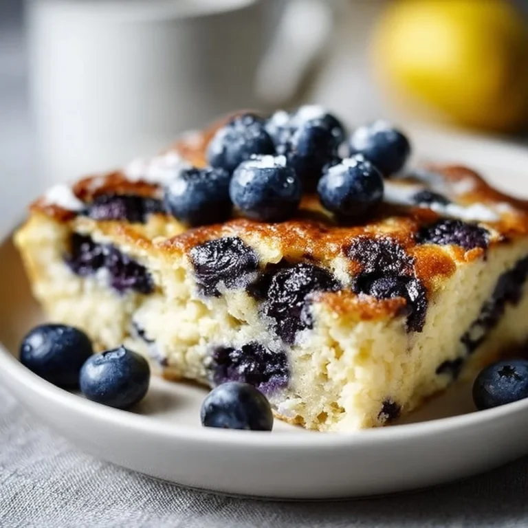 High-protein lemon blueberry breakfast bake loaded with fresh blueberries and lemon zest.