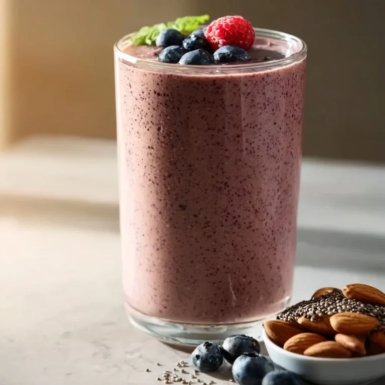 High protein smoothie with fruits and protein powder in a glass