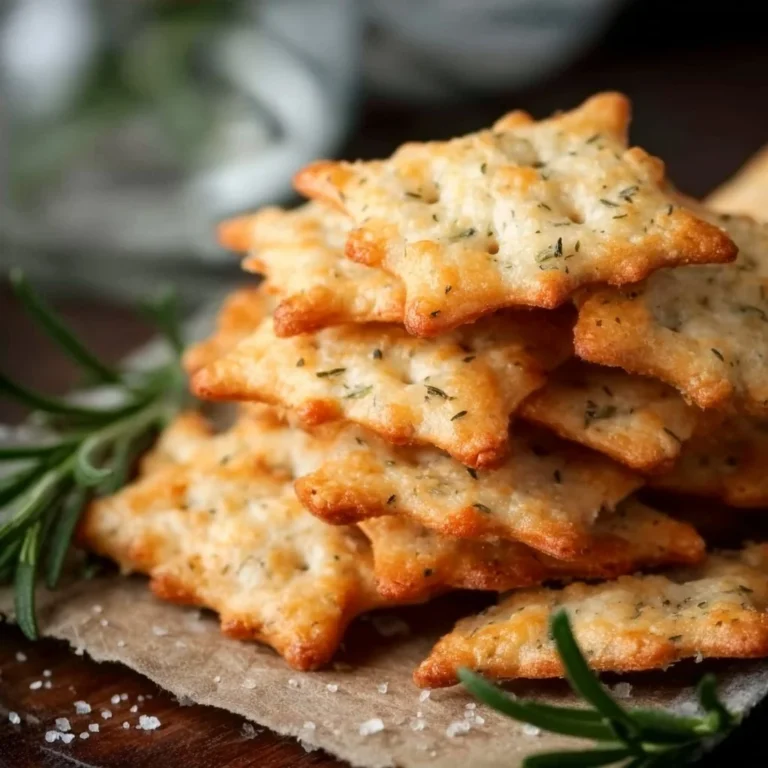 Homemade Parmesan rosemary crackers on a wooden board