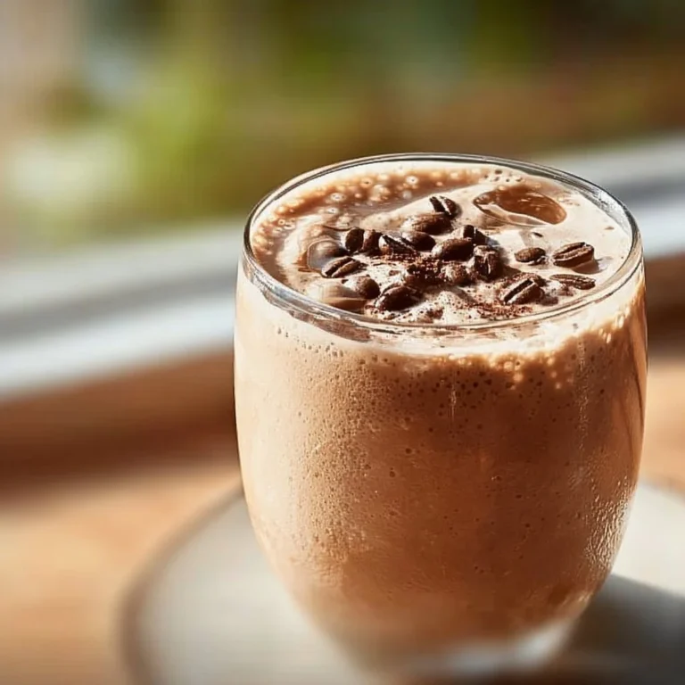 Iced coffee breakfast smoothie without banana in a glass with coffee beans