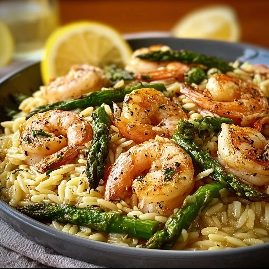 Lemon Garlic Shrimp and Asparagus Orzo