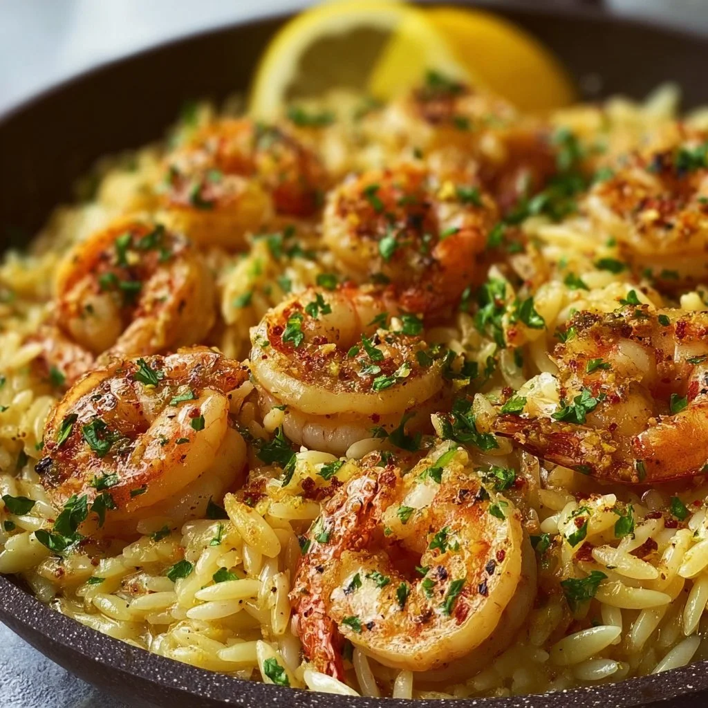 Lemon Garlic Shrimp Orzo