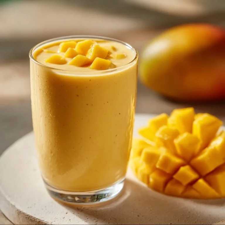 Healthy Mango Protein Smoothie with fruits and yogurt in a glass