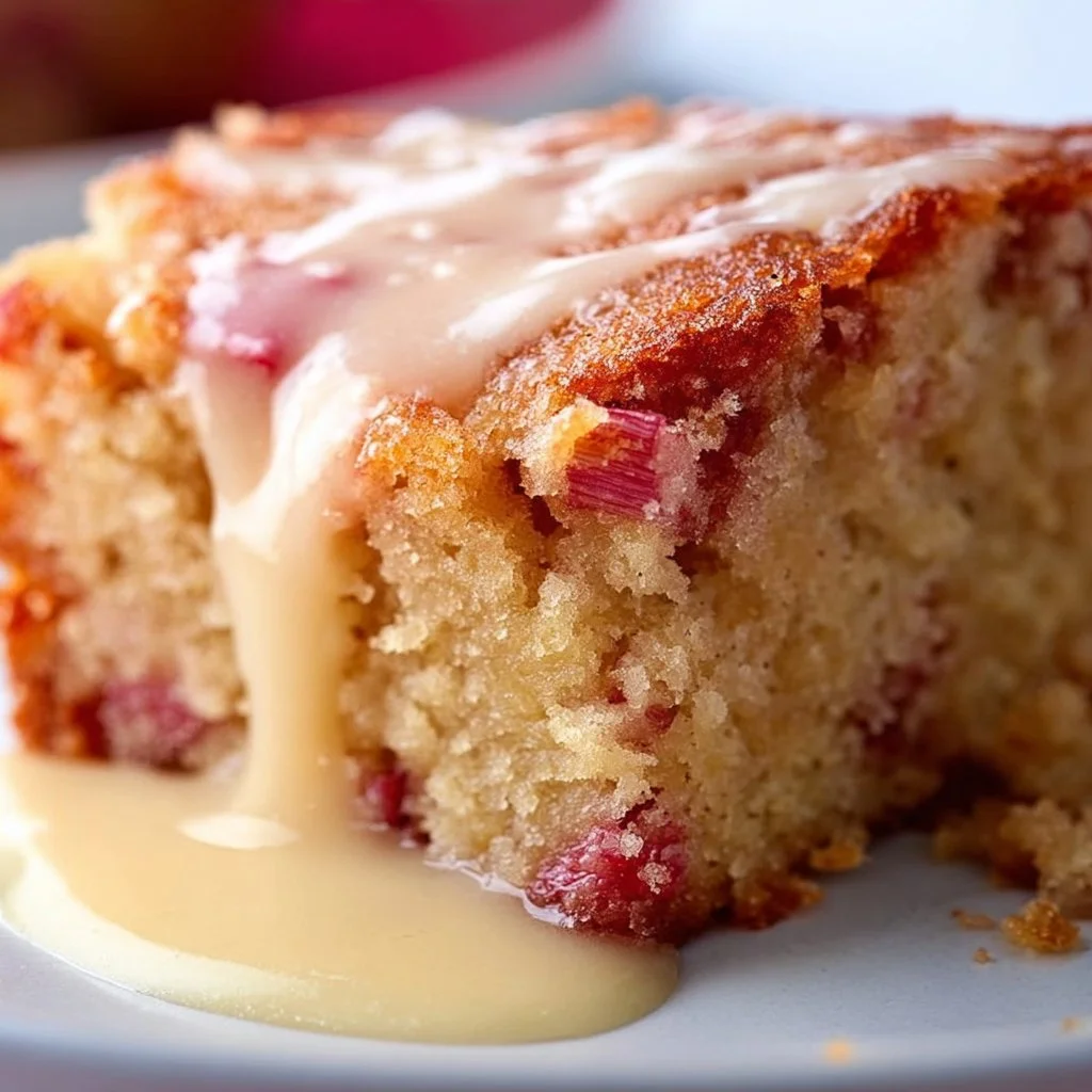 Moist Rhubarb Cake with Butter Sauce