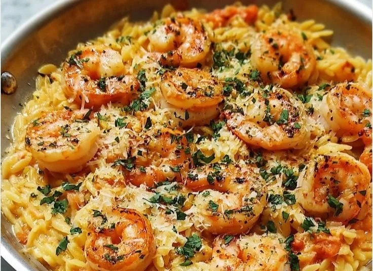 One Pan Parmesan Orzo with Shrimp