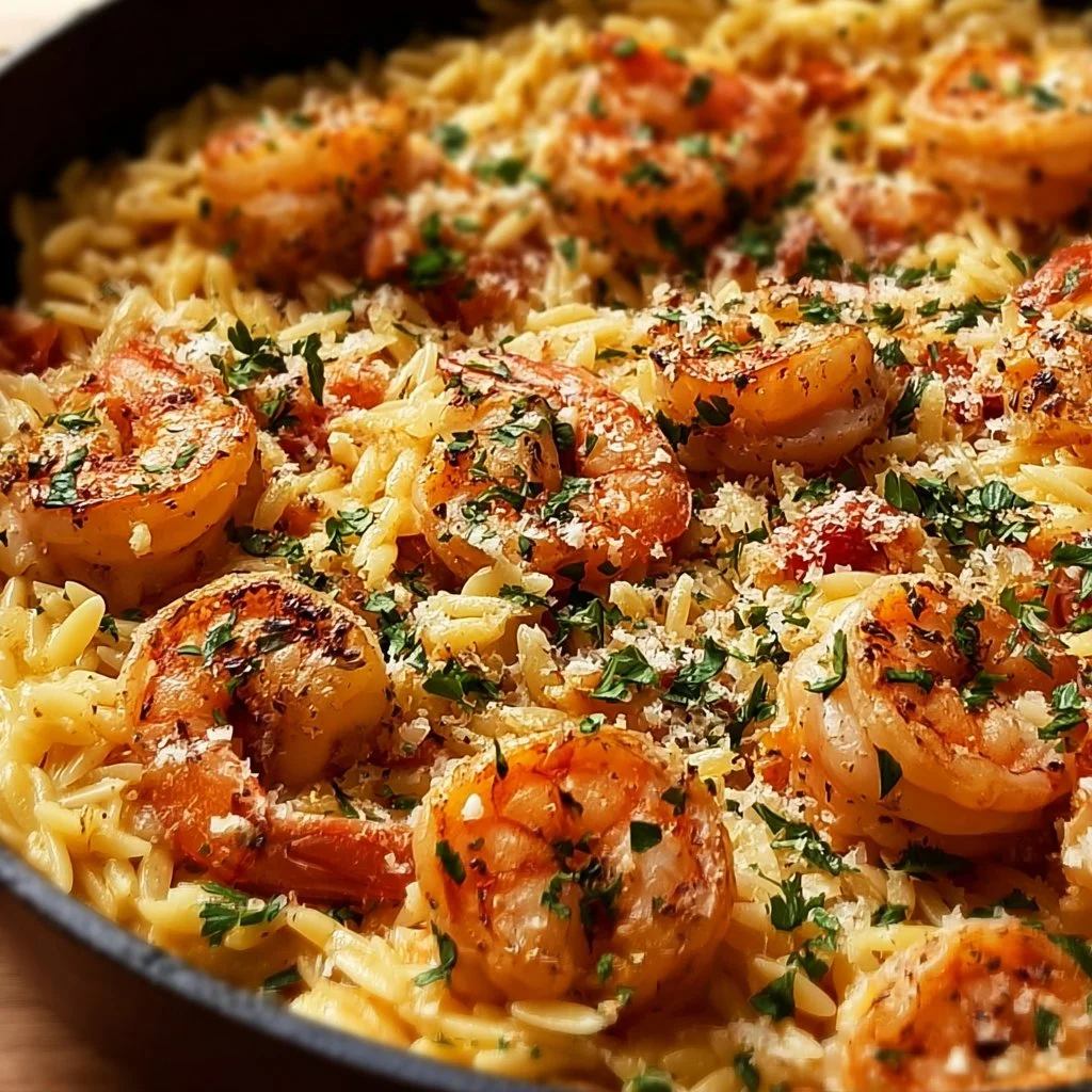 One Pan Parmesan Orzo with Shrimp