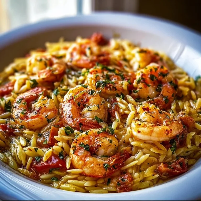 One Pot Marry Me Shrimp and Orzo Pasta dish prepared in a skillet