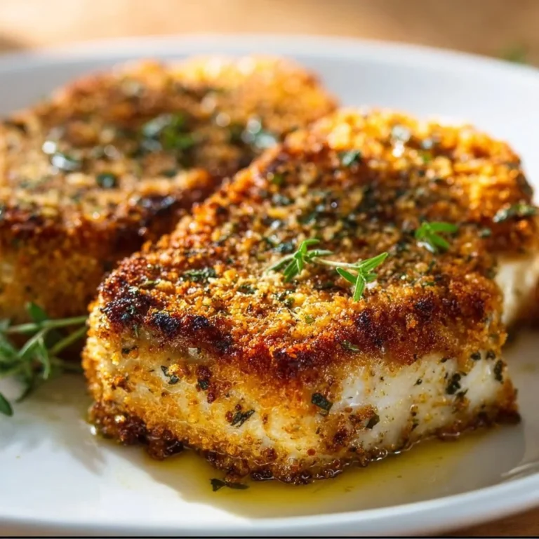 Crispy Parmesan Baked Pork Chops garnished and ready to serve