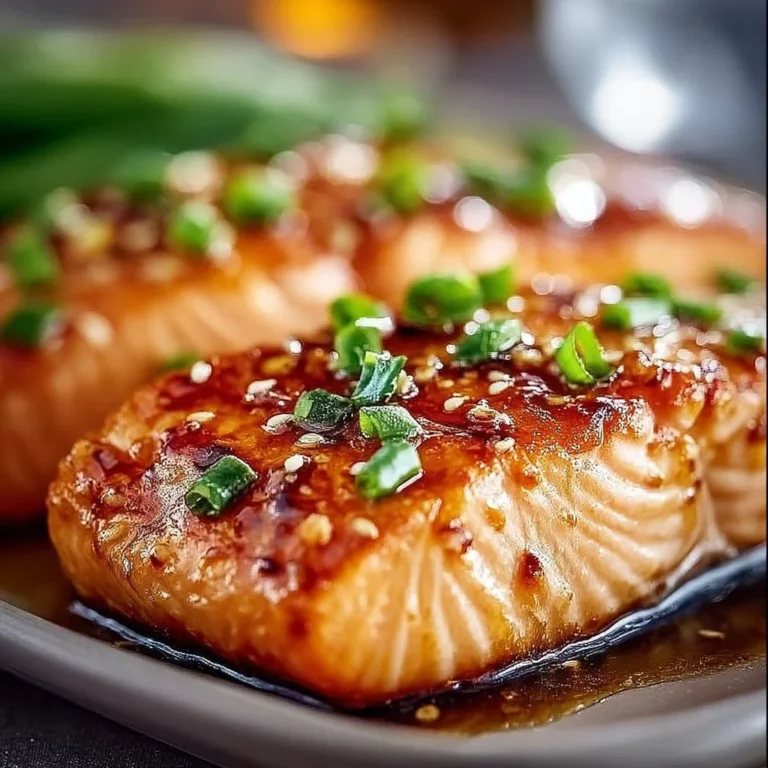 Crispy honey garlic salmon served with a lemon garnish on a plate