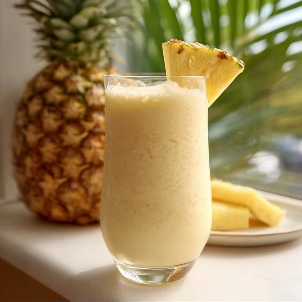 Delicious Pina Colada Smoothie with pineapple and coconut toppings