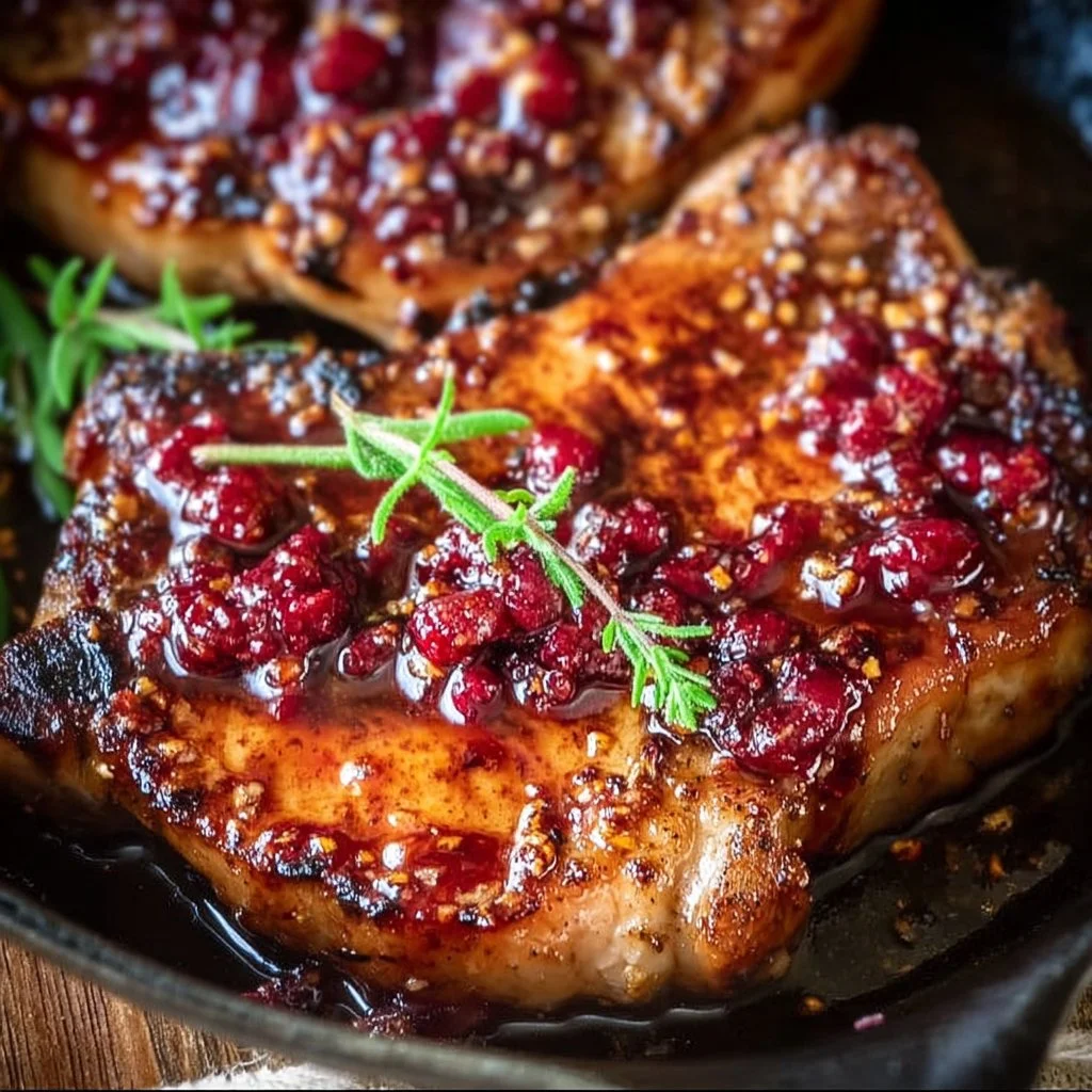 Raspberry Balsamic Glazed Pork Chops