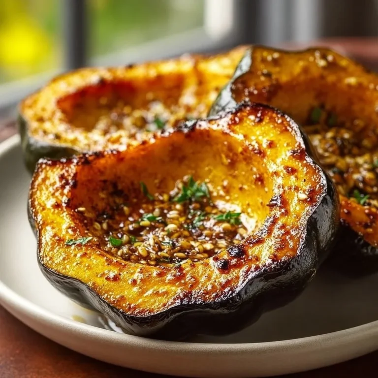 Deliciously roasted acorn squash served on a plate with herbs
