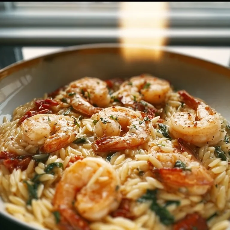 Delicious shrimp orzo served with fresh herbs and lemon.