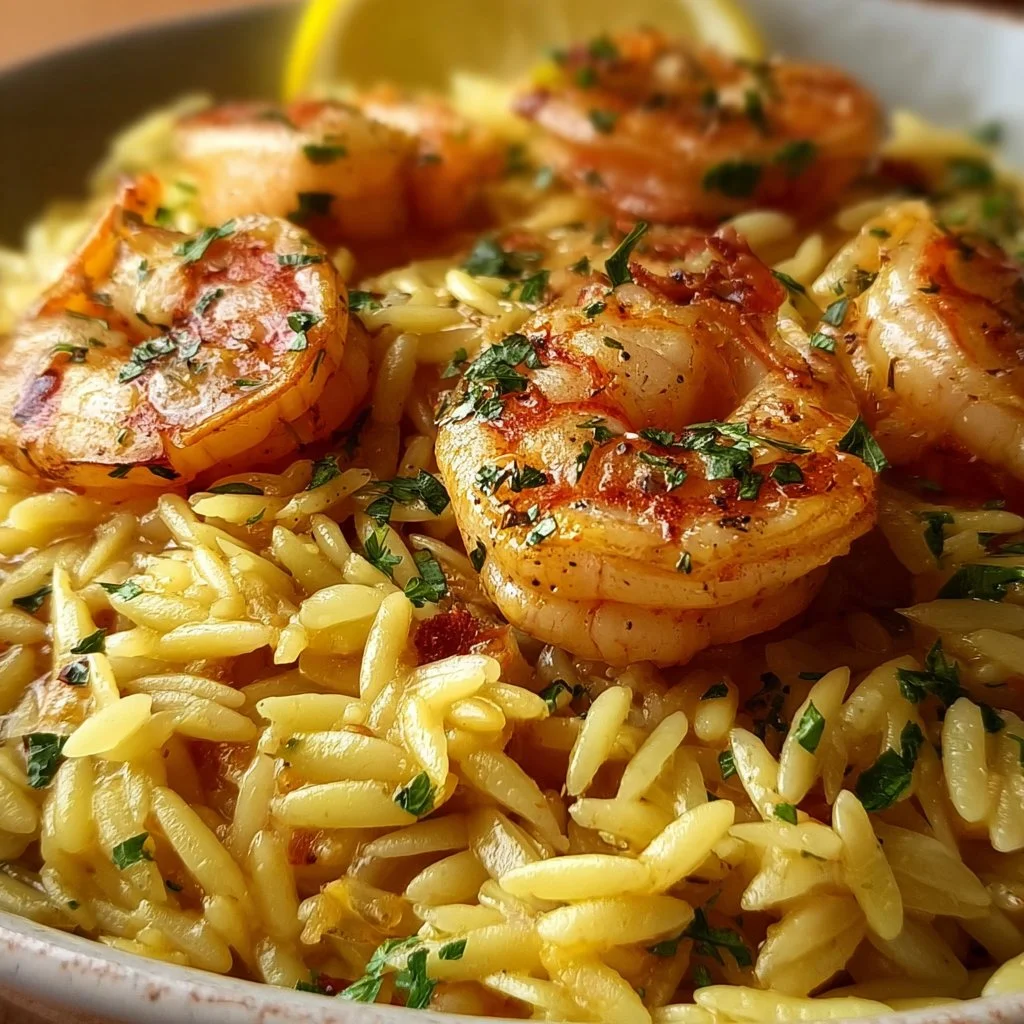 Shrimp Orzo in Lemon Garlic Sauce