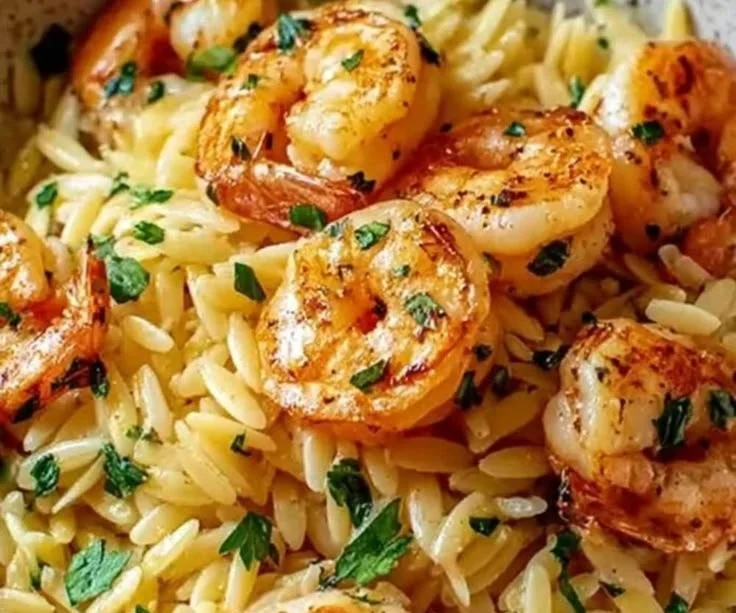Shrimp Orzo with Lemon Garlic Sauce